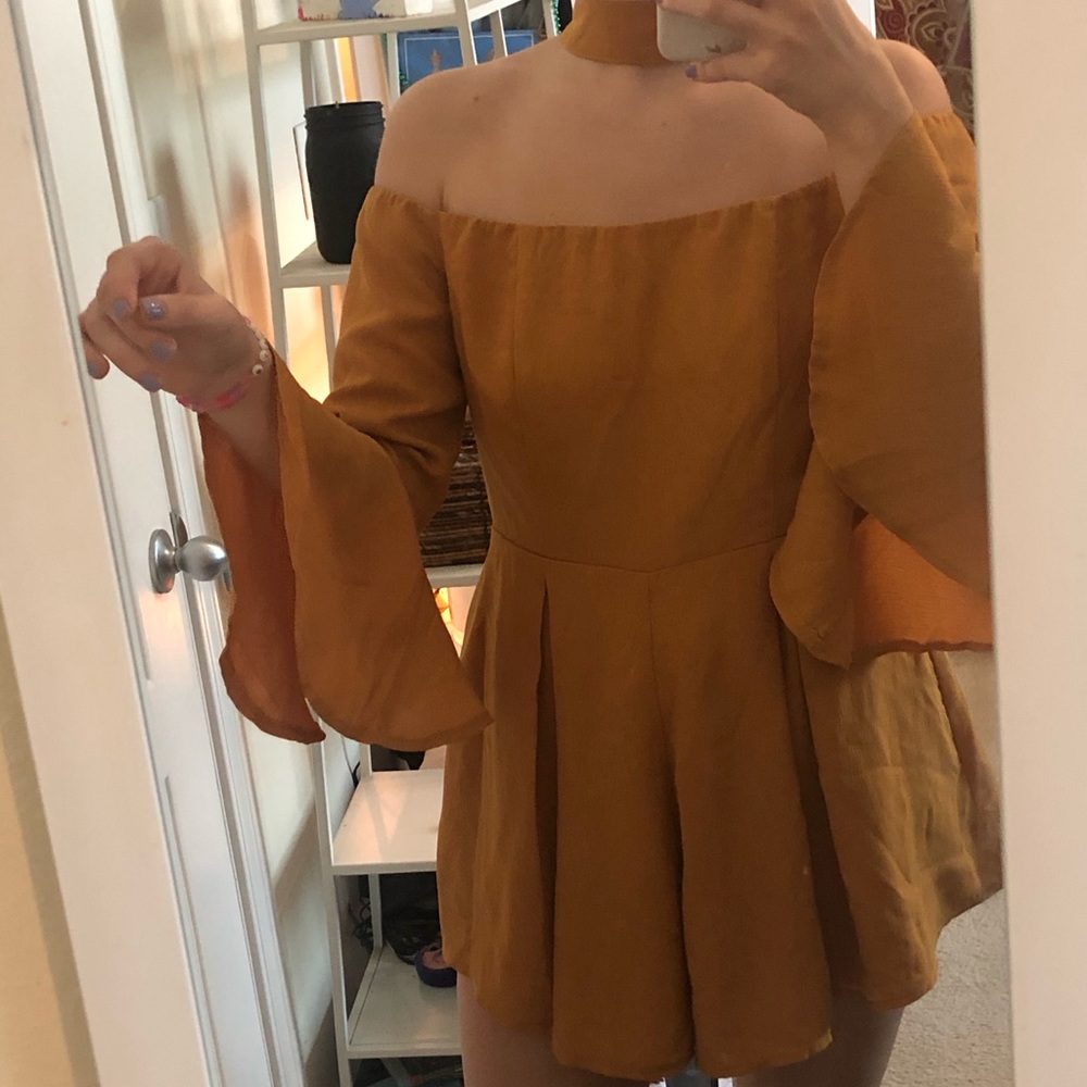 Off the shoulder zip up romper
